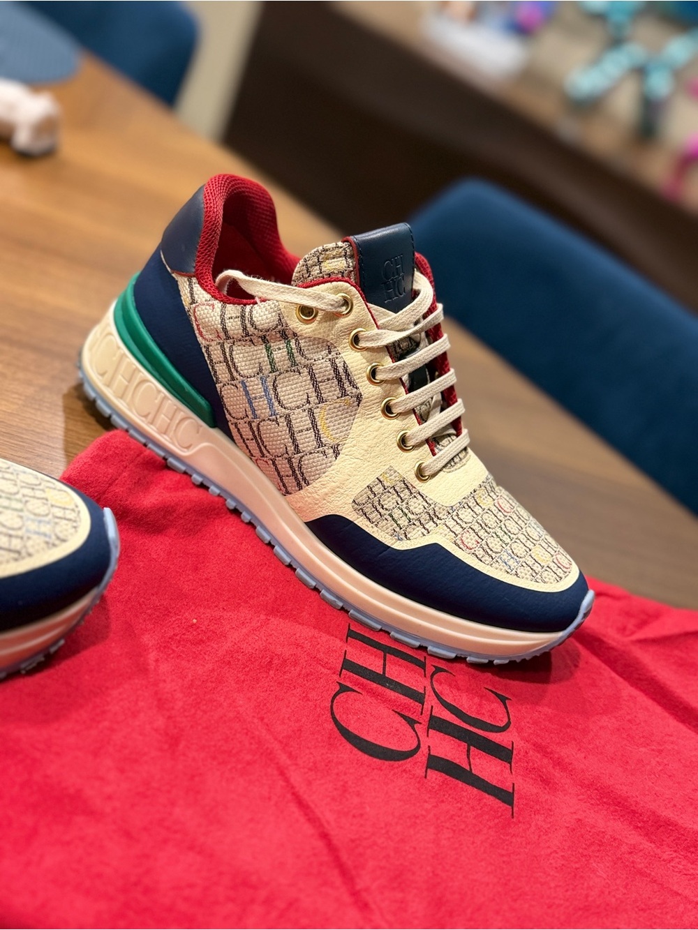 Carolina Herrera Women’s Multicolor Logo Runner Sneakers - Navy/Beige/Red